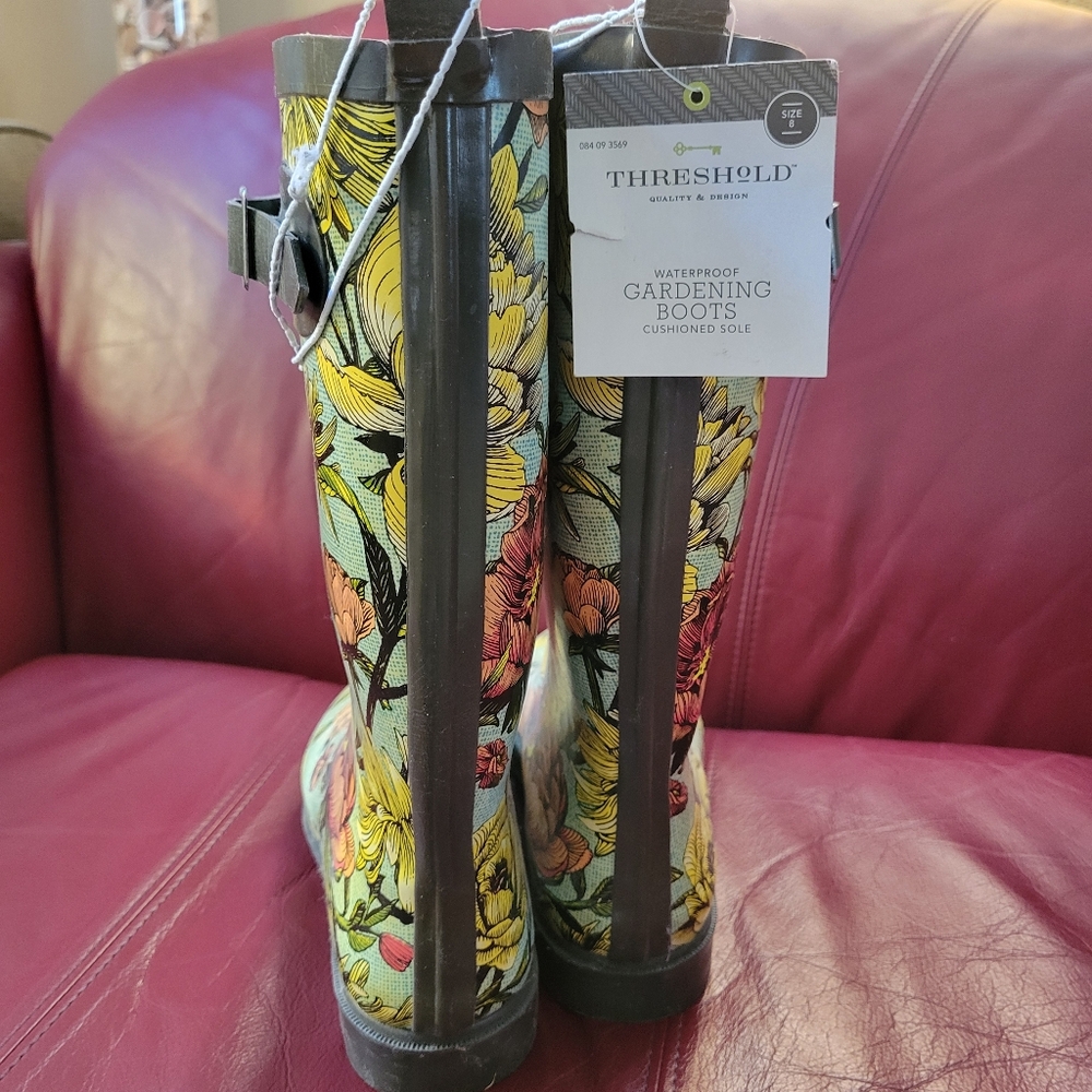 Target Threshold NWT Floral Women's Rain Garden Boots Sz 8 ~ Pretty! - Picture 9 of 16